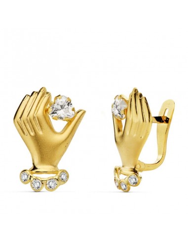 18K PENDIENTES ORO AMARILLO MANO Y CIRCONITA 17X11 MM CIERRE CATALAN