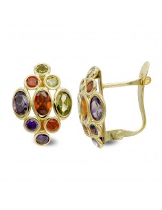 18K PENDIENTES ORO AMARILLO PIEDRAS COLORES CIERRE CATALAN