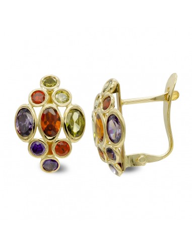 18K PENDIENTES ORO AMARILLO PIEDRAS COLORES CIERRE CATALAN