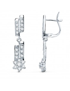 18K PENDIENTES ORO BLANCO LARGOS CUAJOS Y CIRCONITA 28X6 MM CIERRE CATALAN
