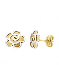 18K PENDIENTES FLOR BICOLOR. 8 X 8 MM.