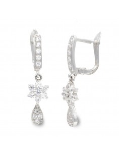 18K PENDIENTES ORO BLANCO LARGOS Y CIRCONITA 25X5 MM CIERRE CATALAN