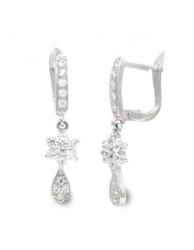 18K PENDIENTES ORO BLANCO LARGOS Y CIRCONITA 25X5 MM CIERRE CATALAN