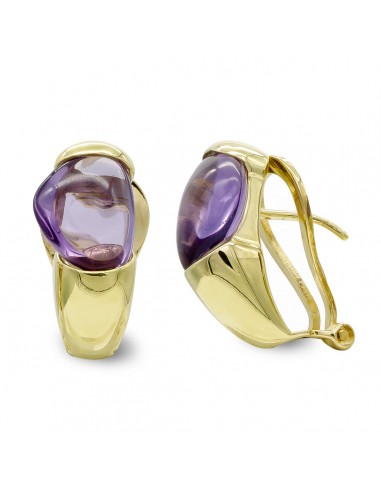 18K PENDIENTES ORO AMARILLO PIEDRA DE COLOR OVAL CIERRE OMEGA