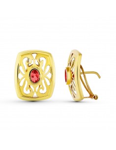 18K PENDIENTES ORO AMARILLO PIEDRA CALADOS CIERRE OMEGA