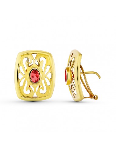 18K PENDIENTES ORO AMARILLO PIEDRA CALADOS CIERRE OMEGA