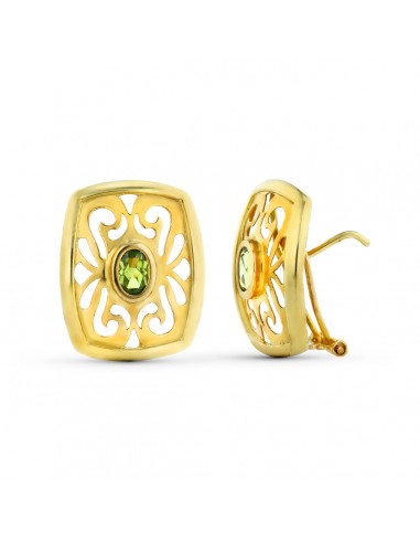 18K PENDIENTES ORO AMARILLO CALADOS CON OLIVINA. CIERRE OMEGA