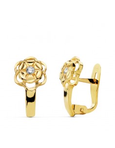 18K PENDIENTES FLOR Y CIRCONITA. 12 X 6 MM.