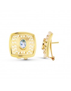 18K PENDIENTES ORO AMARILLO PIEDRA OVAL CALADO CIERRE OMEGA