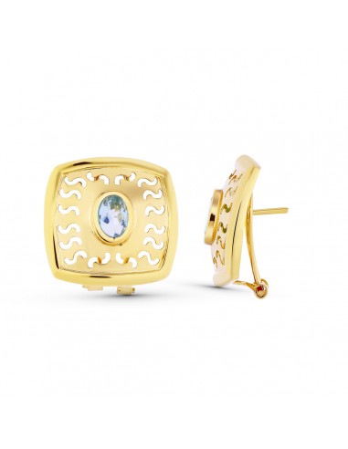 18K PENDIENTES ORO AMARILLO PIEDRA OVAL CALADO CIERRE OMEGA