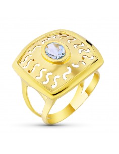 18K SORTIJA ORO AMARILLO MOTIVO CALADO CON CIRCONITA AGUAMARINA. ANCHO: 20 MM
