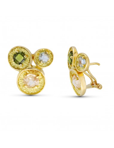 18K PENDIENTES ORO AMARILLO PIEDRA COLOR 19X17 MM CIERRE OMEGA