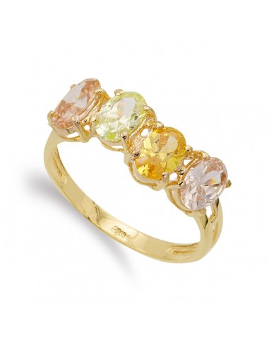 18K SORTIJA ORO AMARILLO CON CIRCONITAS DE COLORES OVALES. ANCHO: 7 MM