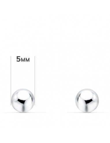 18K PENDIENTES ORO BLANCO BOLA LISA 5 MM. CIERRE TUERCA.