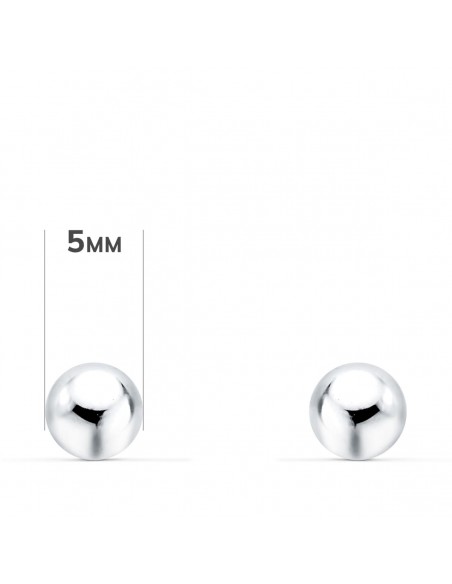 18K PENDIENTES ORO BLANCO BOLA LISA 5 MM. CIERRE TUERCA.