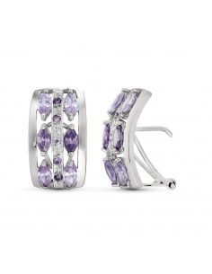 18K PENDIENTES ORO BLANCO PIEDRAS MORADAS Y MALVA 18 X 11 MM CIERRE OMEGA