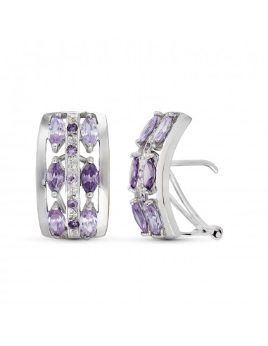 18K PENDIENTES ORO BLANCO PIEDRAS MORADAS Y MALVA 18 X 11 MM CIERRE OMEGA