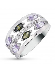 18K SORTIJA ORO BLANCO CIRCONITAS COLOR OLIVINA Y MALVA TALLA MARQUISE. ANCHO: 11 MM