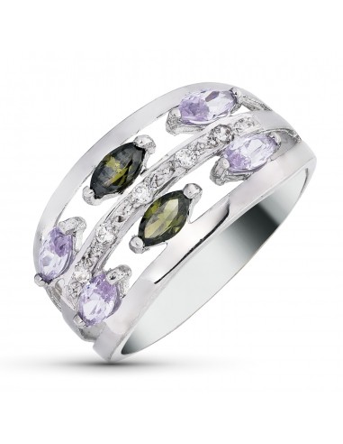 18K SORTIJA ORO BLANCO CIRCONITAS COLOR OLIVINA Y MALVA TALLA MARQUISE. ANCHO: 11 MM