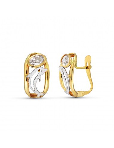 18K PENDIENTES ORO AMARILLO CIRCONITA Y DELFIN 15X8 MM CIERRE CATALAN