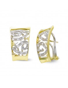 18K PENDIENTES ORO BICOLOR CON CIRCONITA CIERRE OMEGA