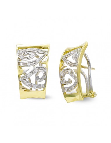 18K PENDIENTES ORO BICOLOR CON CIRCONITA CIERRE OMEGA