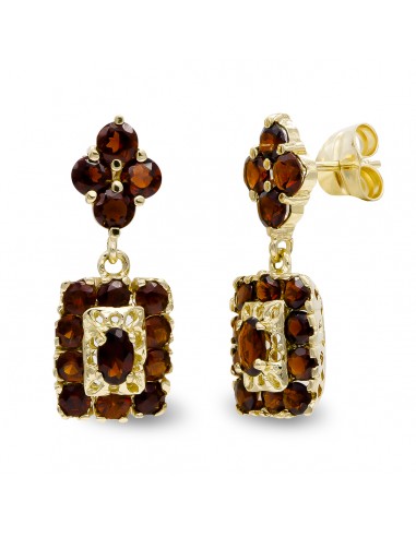 18K PENDIENTES ORO AMARILLO LARGOS GRANATES CIERRE PRESION