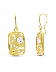 18K PENDIENTES ORO AMARILLO FLOR LASER CON CIRCONITA 22X14 MM CIERRE GANCHO