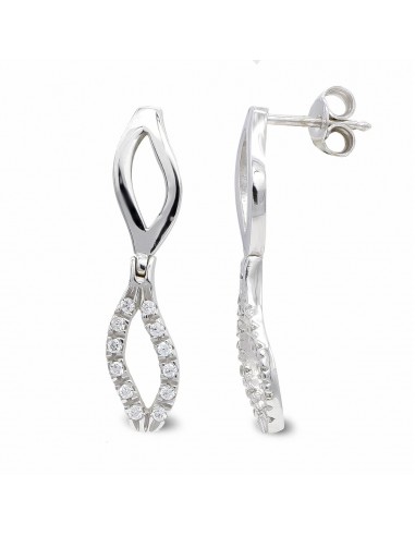 18K PENDIENTES ORO BLANCO LARGOS Y CIRCONITA CIERRE PRESION