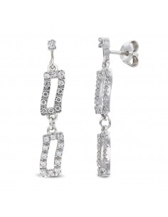18K PENDIENTES ORO BLANCO LARGOS Y CIRCONITA CIERRE PRESION
