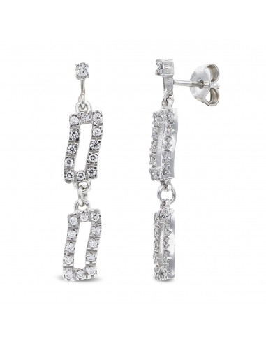 18K PENDIENTES ORO BLANCO LARGOS Y CIRCONITA CIERRE PRESION
