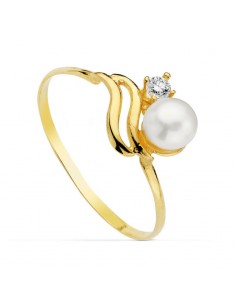 18K SORTIJA ORO AMARILLO CON PERLA DE 5 MM Y CIRCONITA. ANCHO: 8 MM