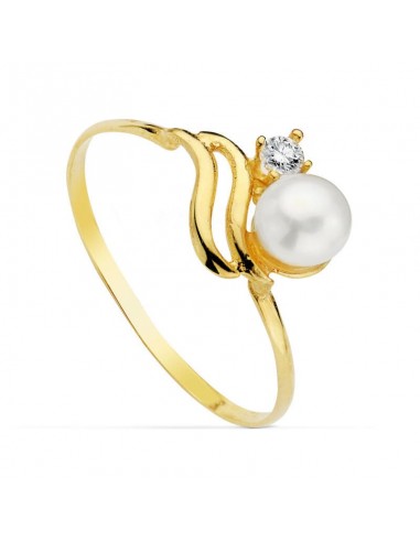 18K SORTIJA ORO AMARILLO CON PERLA DE 5 MM Y CIRCONITA. ANCHO: 8 MM