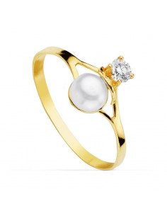 18K SORTIJA ORO AMARILLO CON PERLA DE 4 5 MM Y CIRCONITA. ANCHO: 8 5 MM