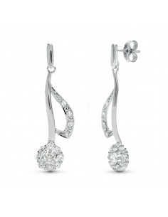18K PENDIENTES ORO BLANCO JUEGO NOVIA LARGOS CUAJO 35X11 MM CIERRE PRESION