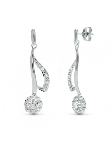 18K PENDIENTES ORO BLANCO JUEGO NOVIA LARGOS CUAJO 35X11 MM CIERRE PRESION