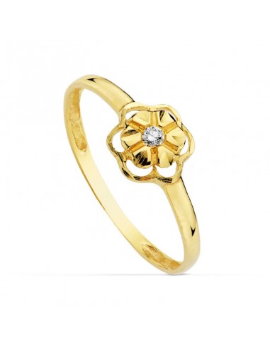 18K SORTIJA ORO AMARILLO FLOR CALADA CON CIRCONITA. ANCHO: 6 5 MM