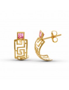 18K PENDIENTES ORO AMARILLO GRECA CIRCONITA CUADRADA 15X6 MM CIERRE PRESION