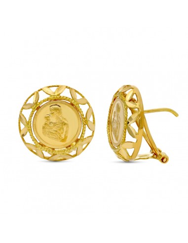 18K PENDIENTES ORO AMARILLO MADRE REDONDOS 16X16 MM CIERRE OMEGA