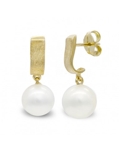 18K PENDIENTES ORO AMARILLO RAYADO Y PERLA 10 MM CIERRE PRESION