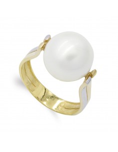 18K SORTIJA ORO BICOLOR CON PERLA REDONDA DE 12 MM