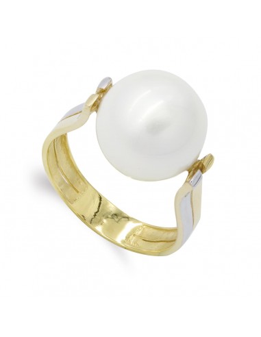 18K SORTIJA ORO BICOLOR CON PERLA REDONDA DE 12 MM