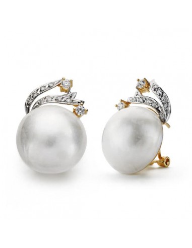 18K PENDIENTES ORO BICOLOR PERLA JAPONESA 15 MM RAMA CIERRE OMEGA