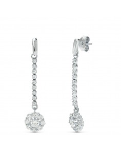 18K PENDIENTES ORO BLANCO JUEGO NOVIA PIÑA CIRCONITA 38X7 MM PRESION