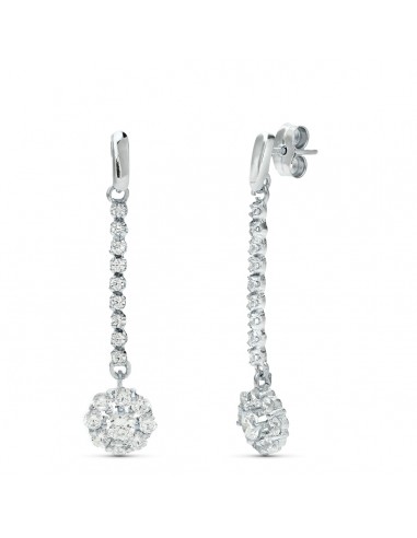 18K PENDIENTES ORO BLANCO JUEGO NOVIA PIÑA CIRCONITA 38X7 MM PRESION