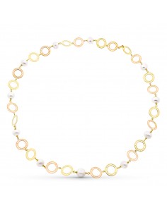 18K COLLAR ORO BICOLOR AMARILLO Y ROSA PERLAS CULTIVADAS 14MM LARGO 85 CM