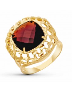 18K SORTIJA ORO AMARILLO GRANATE NATURAL FACETADO 12X12 MM. ANCHO: 20 MM
