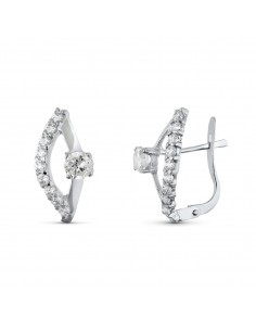 18K PENDIENTES ORO BLANCO JUEGO NOVIA CIRCONITA 15X8 MM CIERRE CATALAN