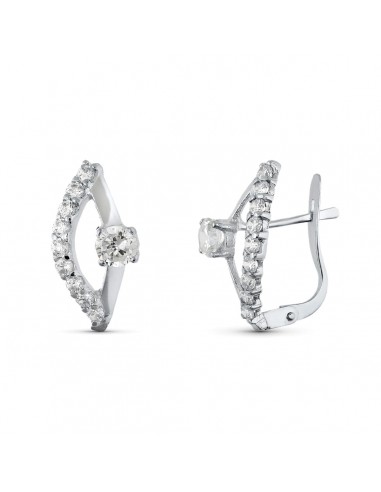 18K PENDIENTES ORO BLANCO JUEGO NOVIA CIRCONITA 15X8 MM CIERRE CATALAN
