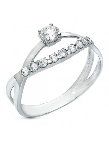 18K SORTIJA ORO BLANCO CRUZADA CON CIRCONITAS. ANCHO: 8 MM